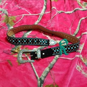 🔥 NOCONA TURQUOISE & SILVER BLING LEATHER BELT 🔥